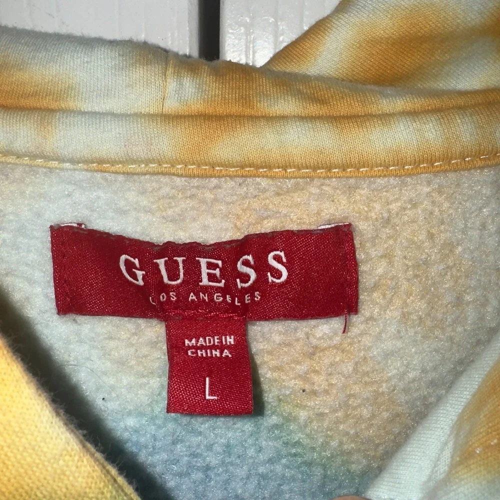 Guess Hoodie Mens Large Multi Tie Dye Fleece Lined Gorpcore Skater‎ Drawstring